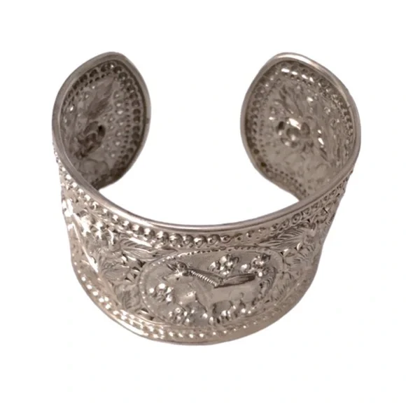 Vintage Equestrian Sterling Silver Wide Cuff Bracelet Stamped 925 - Picture 7 of 12